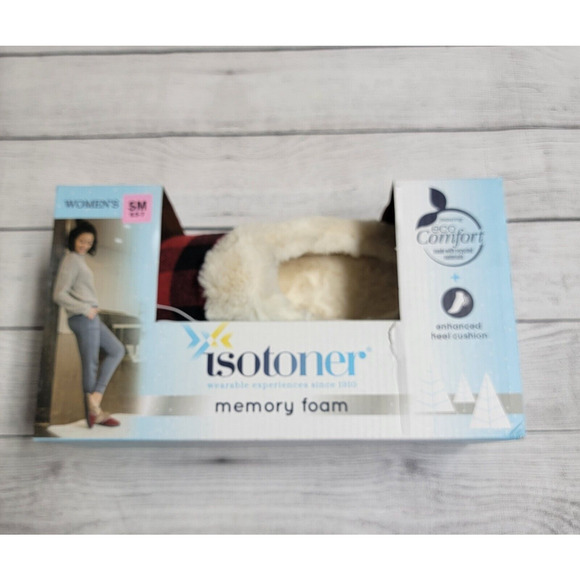 Isotoner Memory Foam Hoodback Comfort Slippers Buffalo Plaid Size SM (6.5-7) - Picture 2 of 5
